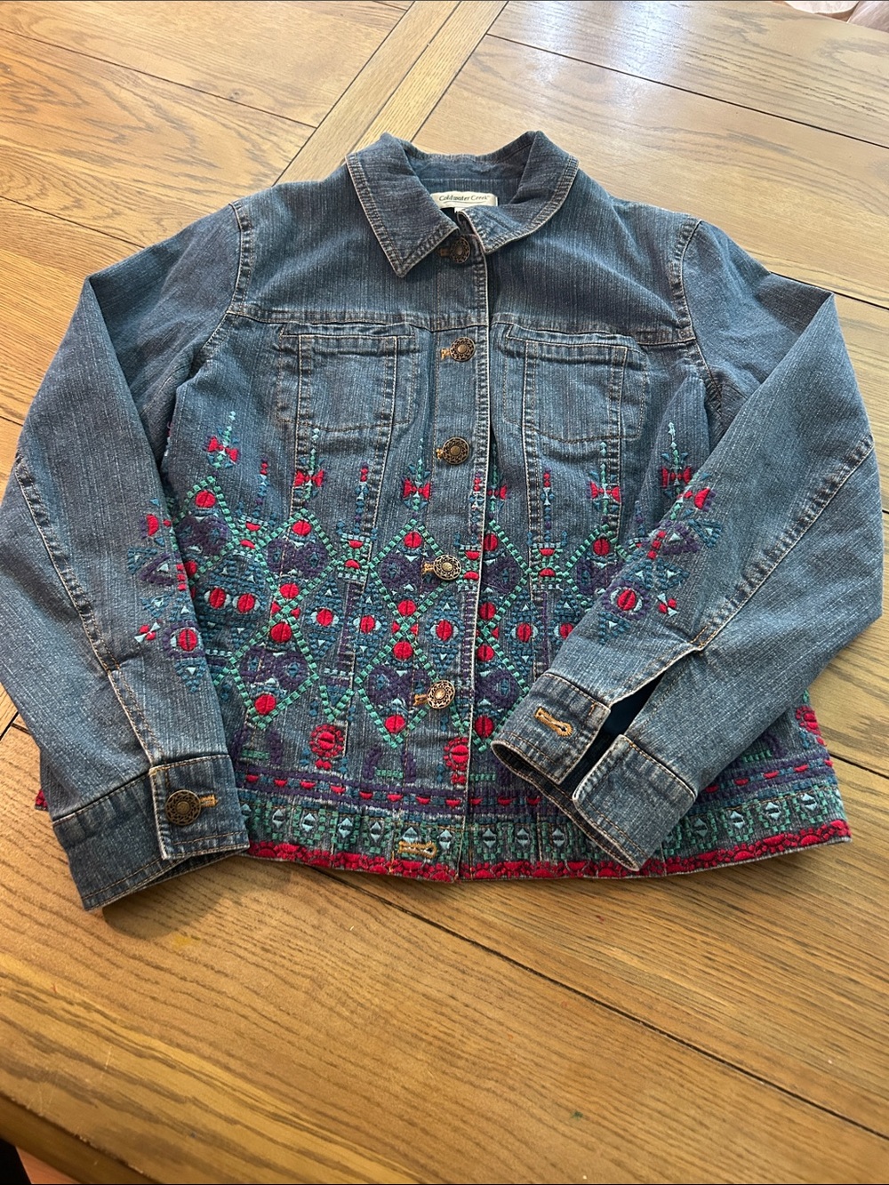 Vintage ColdWater Creek tribal embroidered  Denim Jacket size PXS